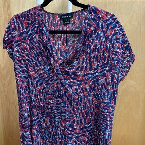 Trouvé blue/red/turquoise multi-colored silk short sleeve blouse